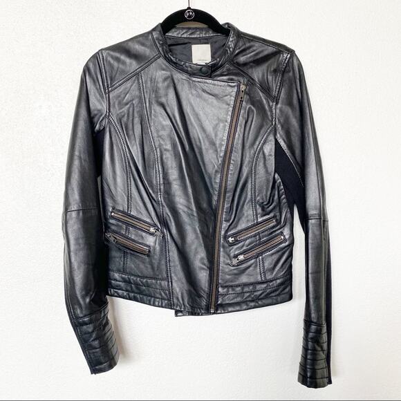 Halogen Black Leather Moto Jacket Size Small - Picture 1 of 7
